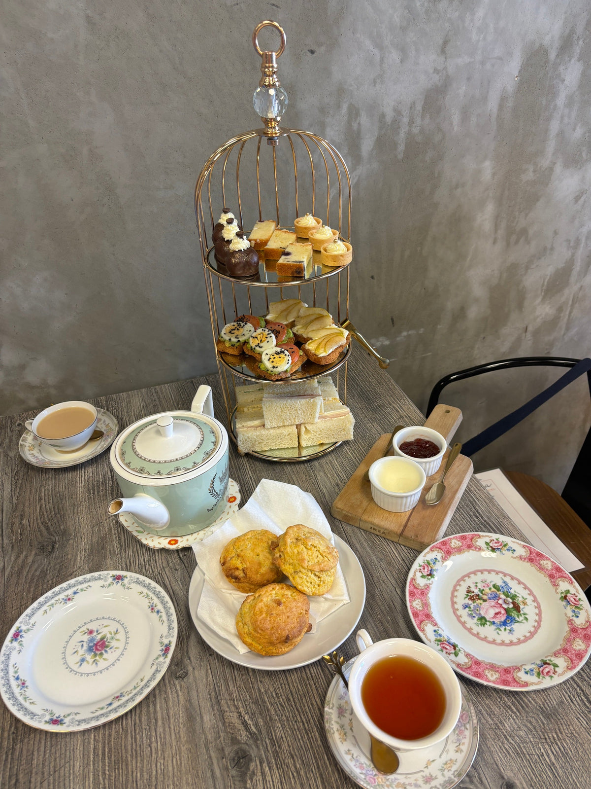 Afternoon tea for 3 guests at a las vegas coffee shop with fluffy bread