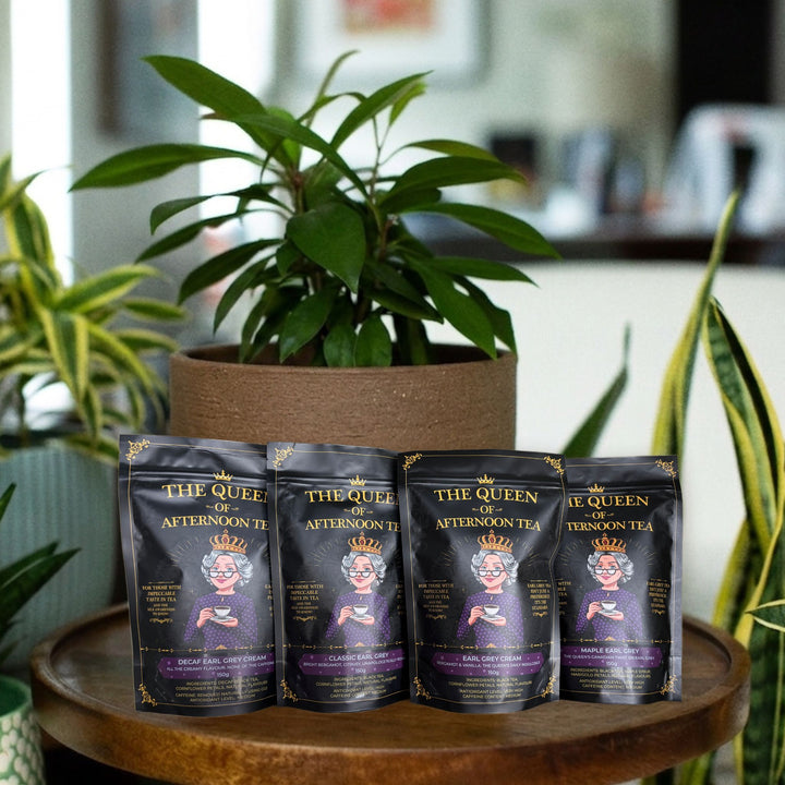 Translation missing: en.All four (4) proper Earl Greys: Classic, Cream, Decaf Cream, and Maple - in full 150g pouches. 